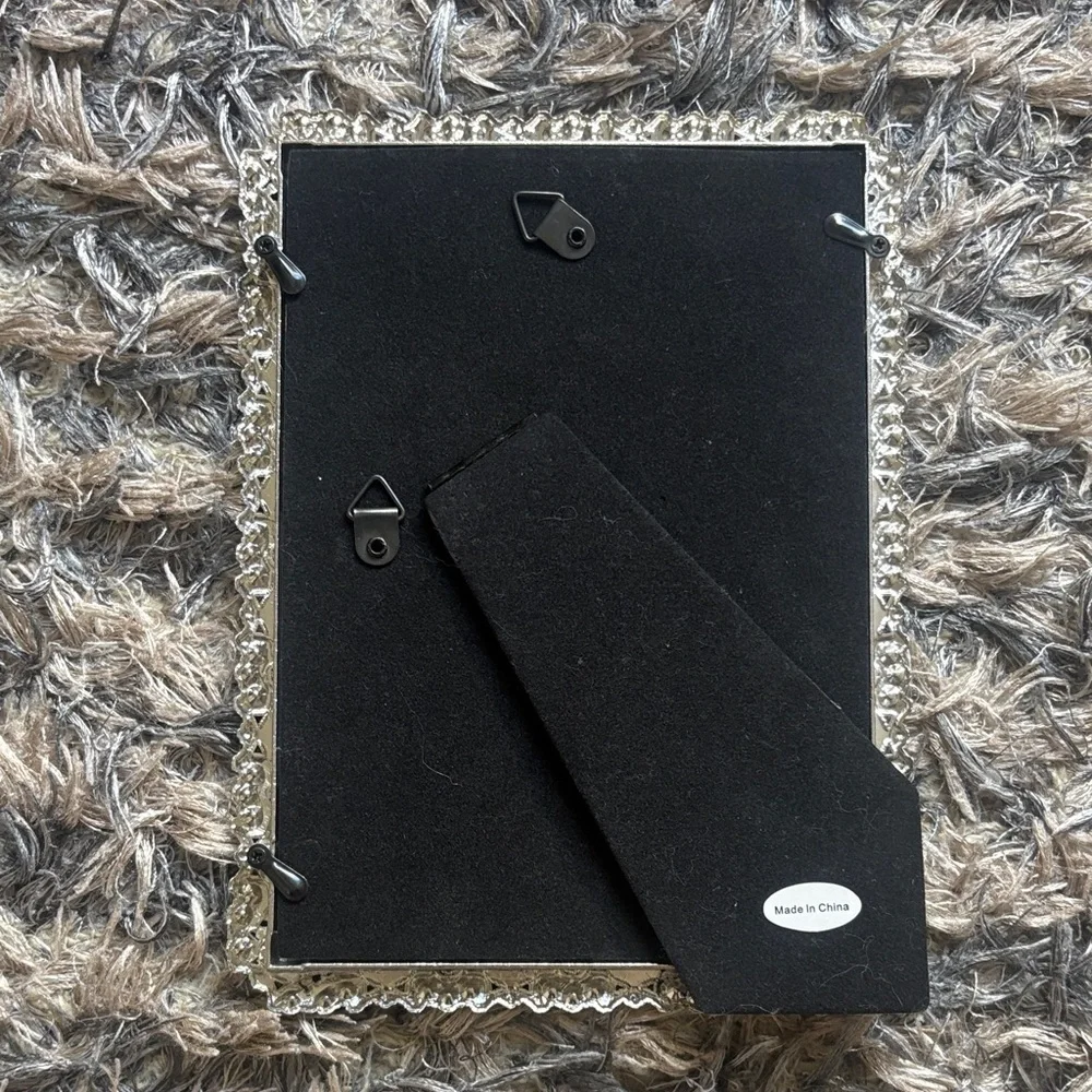 Pearl & Rhinestone Silver Photo Frame, Black Leather-Look family Photo Frame 5x7
